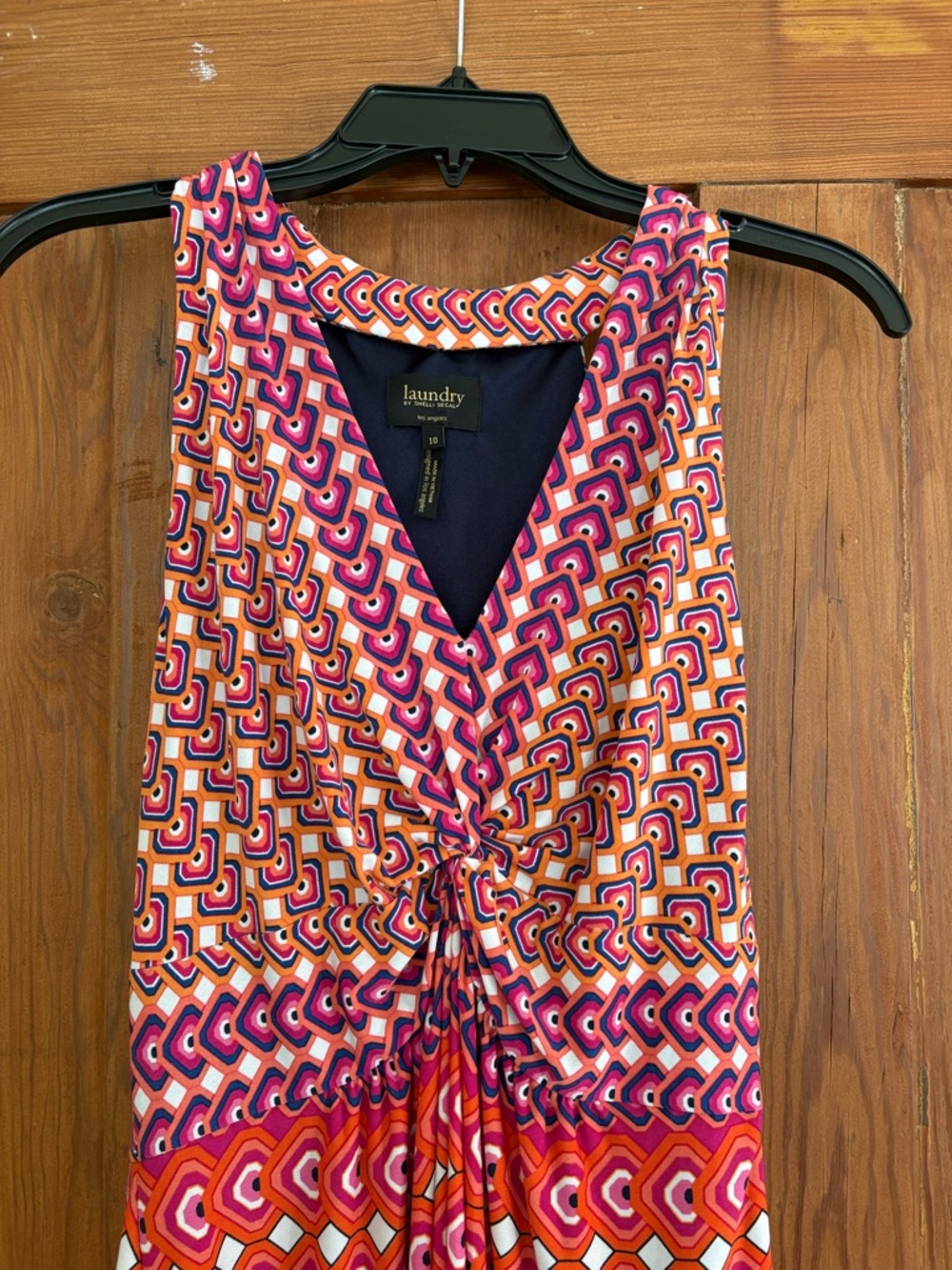 Laundry By Shelli Segal Pink and Orange Geometric Twist-Front Dress Size 10 - Picture 2 of 8